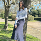 Cotton Navy Ribbed MIDI Skirt - AALKAMI.London