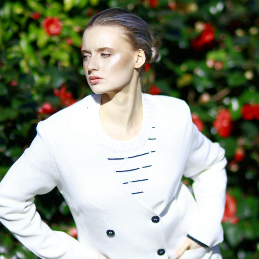 Classic Fit Breathable Knitted Cotton Double-Breasted White Summer Blazer - AALKAMI.London