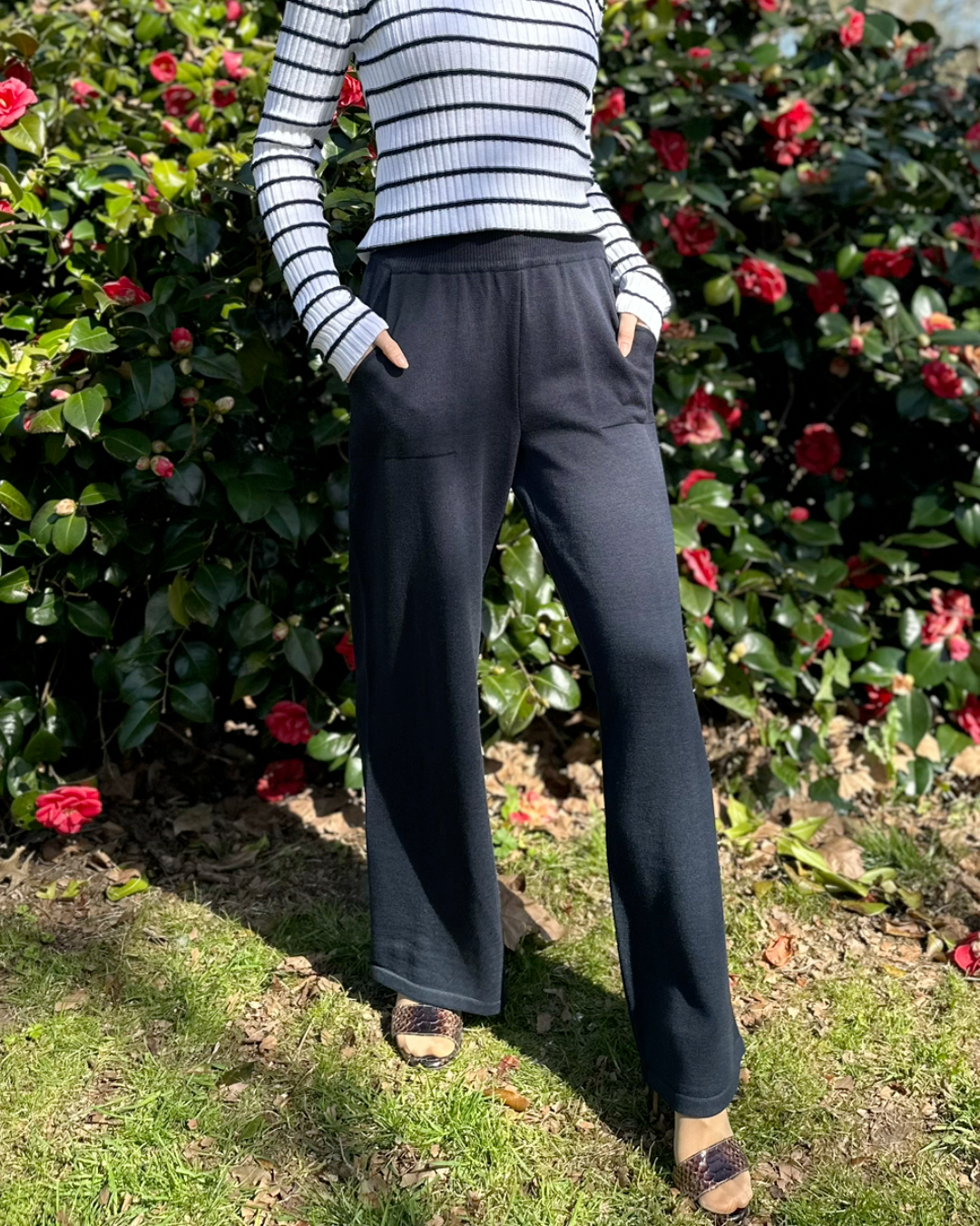 Elegant Straight Leg Fit Soft Cotton Knitted Wide Leg Trousers - AALKAMI.London