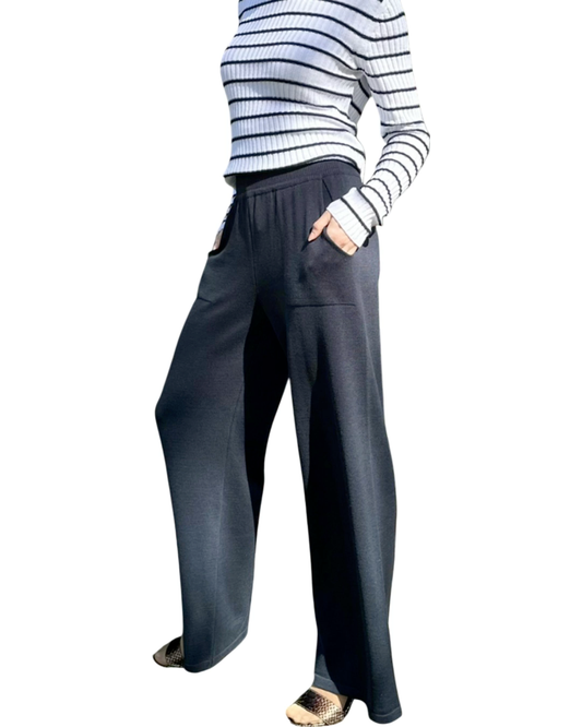 Summer Lightweight Soft Elasticated Waistband Cotton Knitted Wide Leg Trousers - AALKAMI.London
