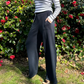 Elegant Straight Fit Silhouette Breathable Cotton Navy Wide Leg Trousers - AALKAMI.London