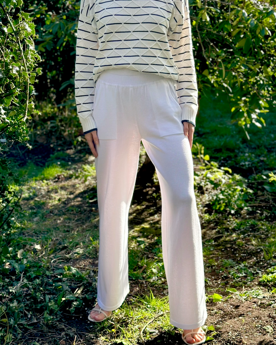 Summer Elegant Fit Lightweight Knitted Cotton Wide Leg Trousers - AALKAMI.London
