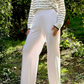 Breathable Cotton Relaxed Fit Wide Leg Knitted White Summer Trousers - AALKAMI.London