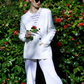 Classic Fit Cotton Knitted Wide Leg White Summer Trousers - AALKAMI.London