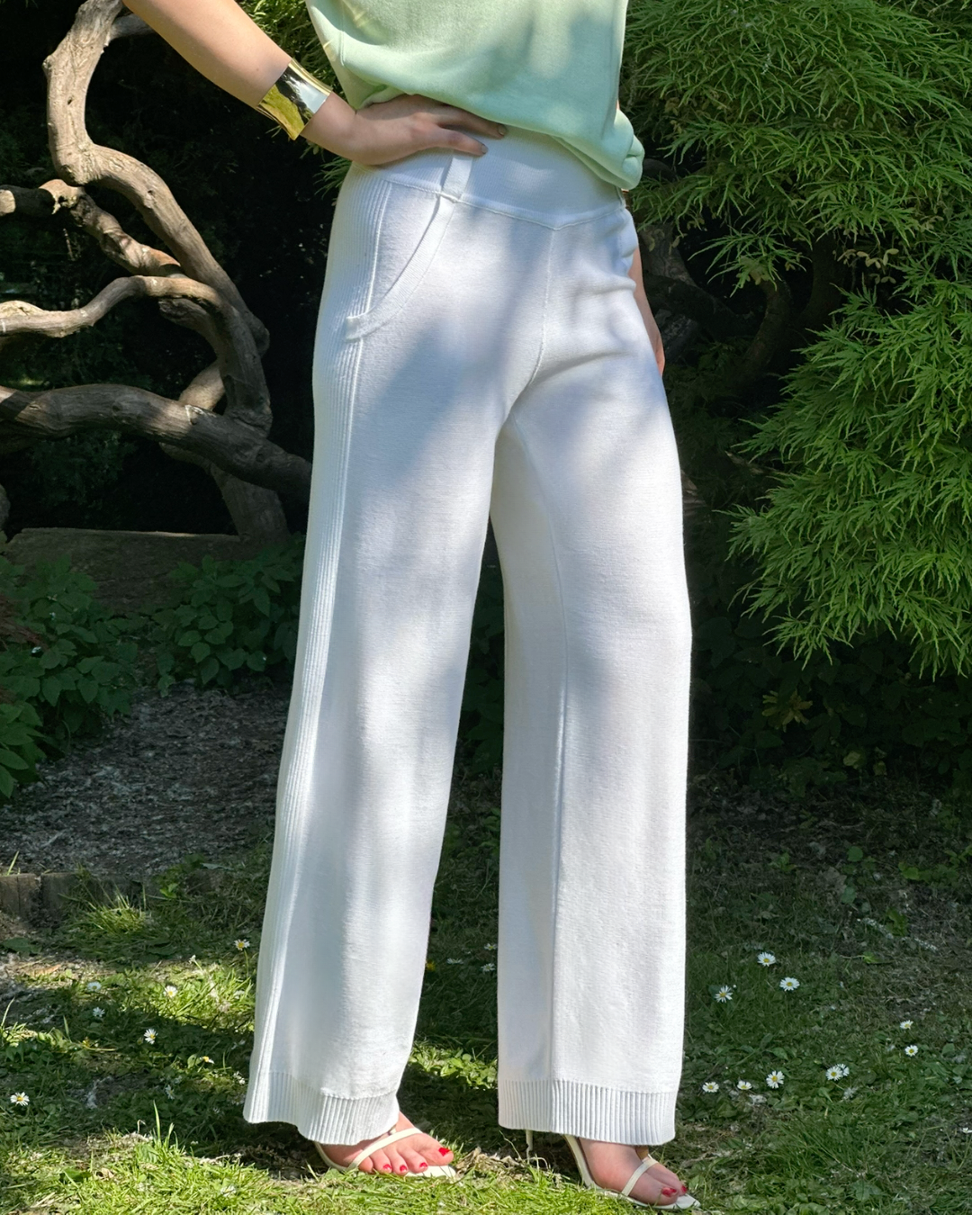 Summer Light Breathable Cotton Wide Leg Trousers in White - AALKAMI.London