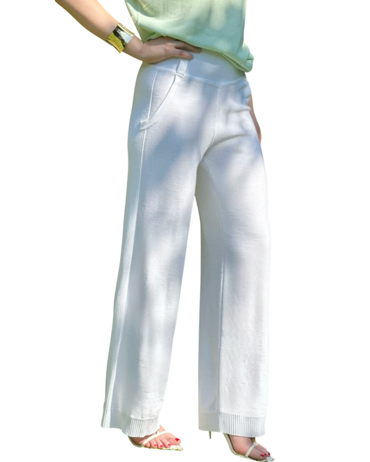 Summer Elegant Lightweight Cotton Wide Leg Trousers in White - AALKAMI.London