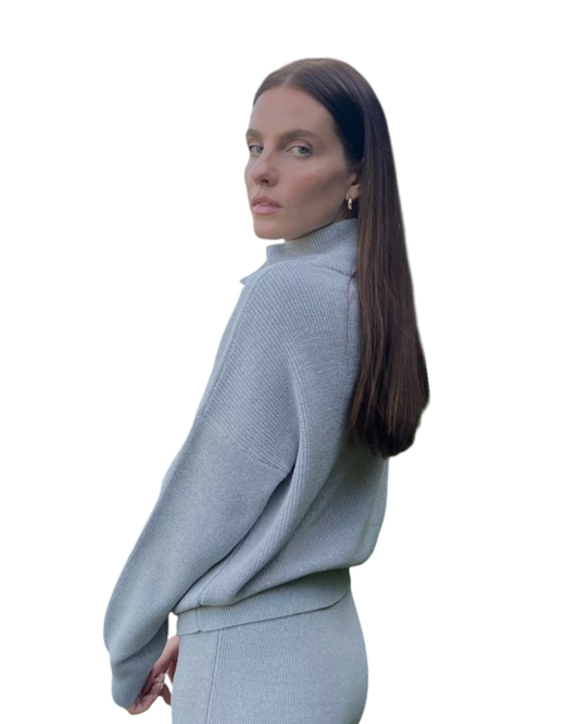Classic Fit Elegant Sustainable Soft Grey Wool Jumper - AALKAMI.London