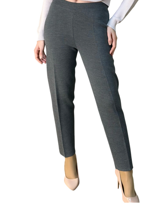 Winter Lightweight Straight Leg Slim Fit Elasticated Waistband Grey Wool Trousers - Aalkami.London