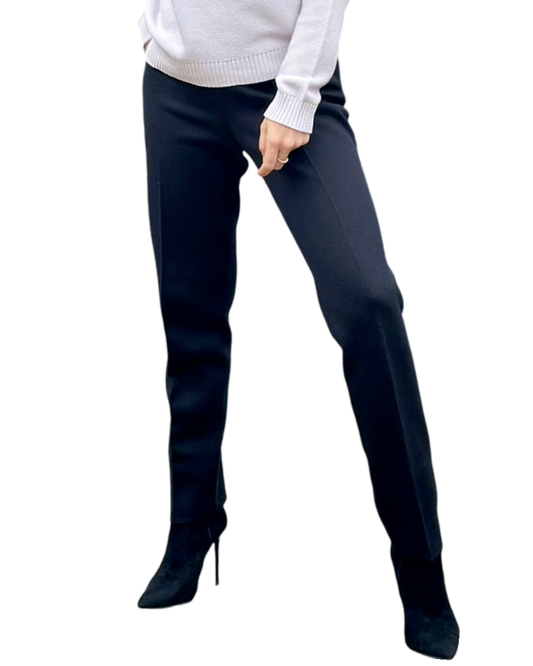 Classic Slim Fit Breathable Elasticated Waistband Black Wool Fitted Trousers - AALKAMI.London