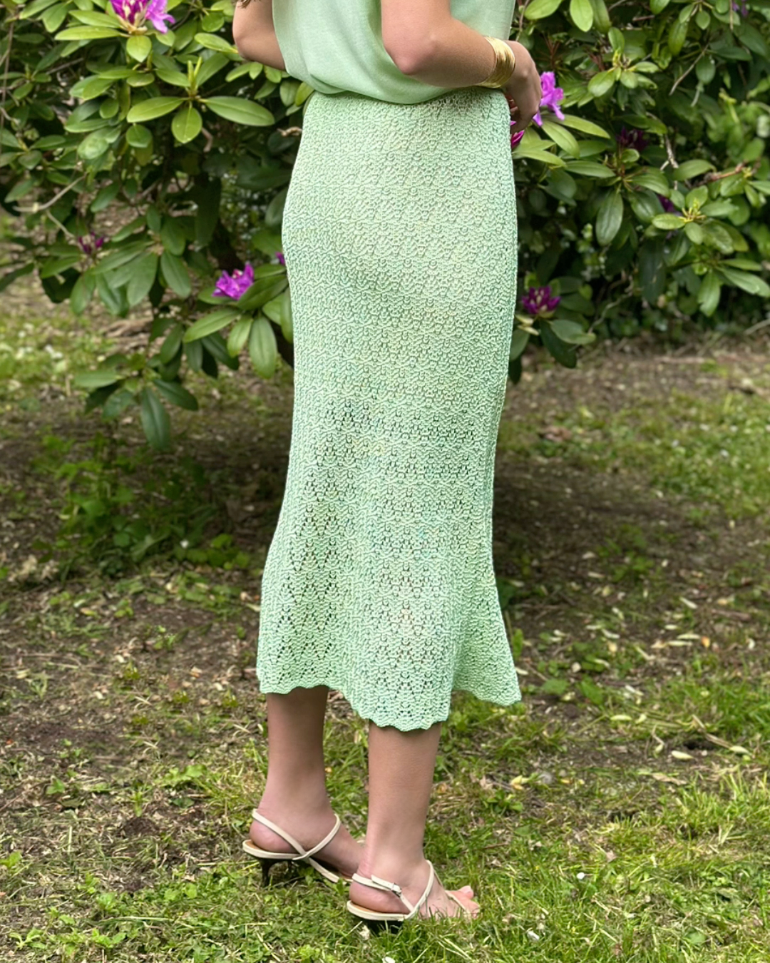 Summer Breathable A-Line Fit MIDI Lace Mint Skirt - Aalkami.London