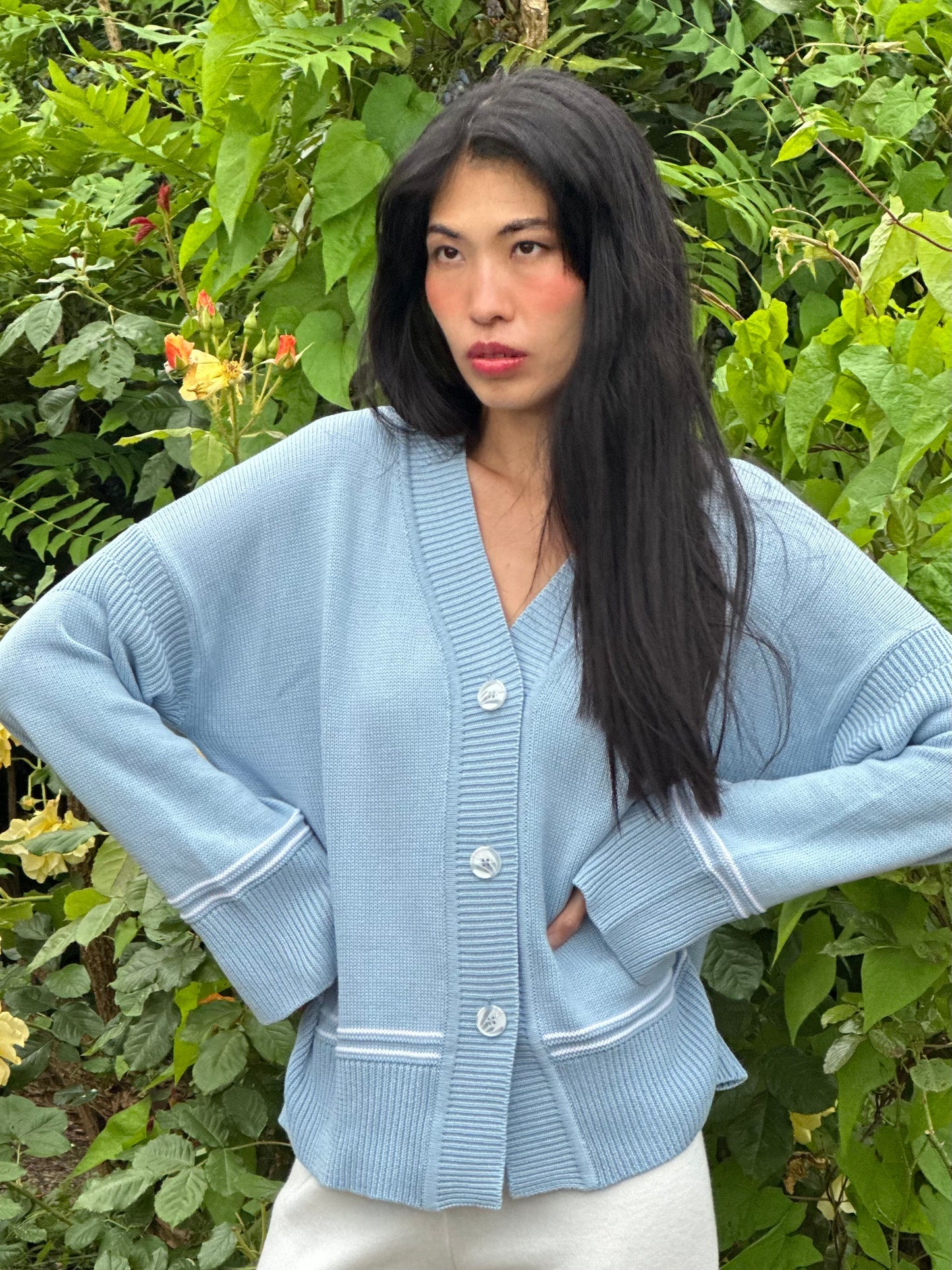 sky blue cardigan