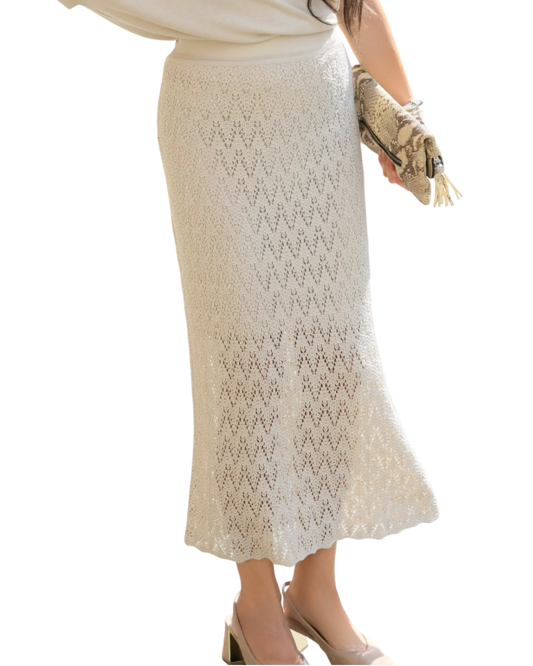Summer Breathable Lace Design MIDI Length Lightweight Elasticated Waistband Skirt - AALKAMI.London
