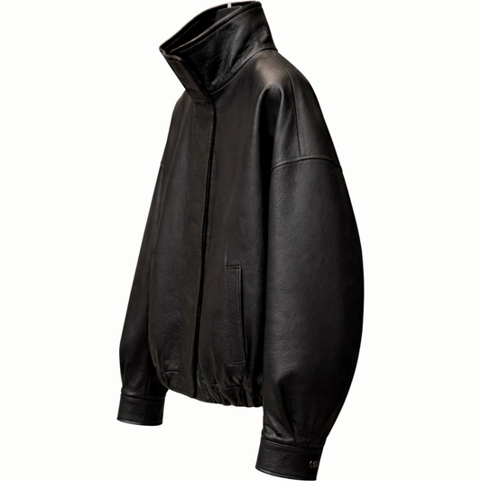 Oversize Grained-Leather Bomber Jacket