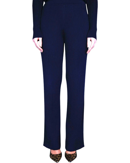 Merino Wool Straight Leg Ribbed Trousers - AALKAMI.London
