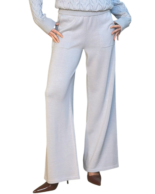 Everyday Wear Merino Wool Straight Leg Knitted Light Colour Trousers - AALKAMI.London