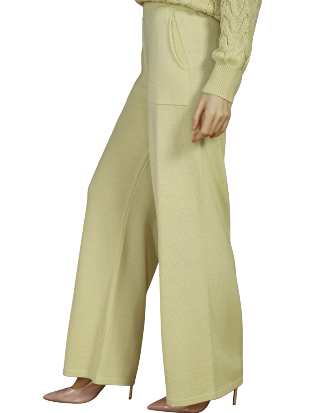 Merino Wool Relaxed Fit Straight Leg Knitted Yellow Trousers - AALKAMI.London