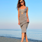 Classic Design Lightweight Linen Mya Long Ribbed Summer Dress - AALKAMI.London