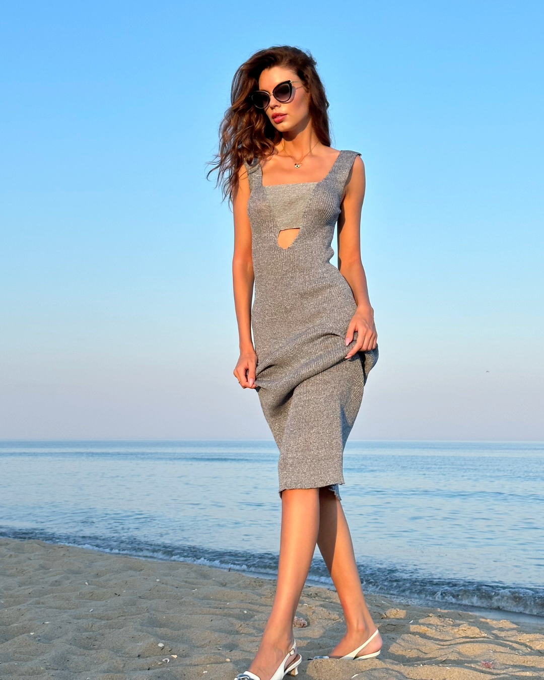 Classic Design Lightweight Linen Mya Long Ribbed Summer Dress - AALKAMI.London