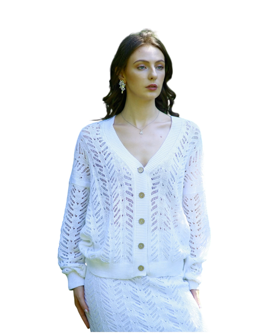 Summer Classic Loose Fit Open-Knit Soft Cotton-Linen White Cardigan - AALKAMI.London