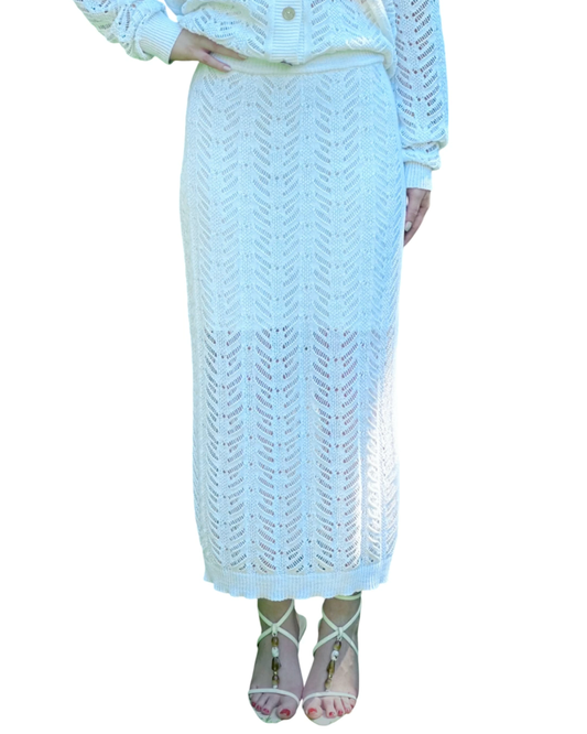 Lightweight Classic Open-Knit Linen MAXI Pencil Summer Skirt in White - AALKAMI.London