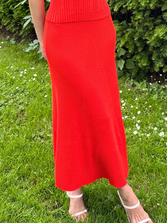 Elegant Ribbed Easy Wear Red A-Line Red Knitted Summer Skirt - AALKAMI.London