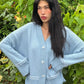 Summer Essentials Relaxed Fit Front Buttons Sky Blue Cotton Cardigan - AALKAMI.London