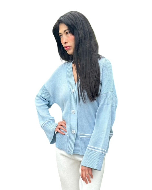 Sky Blue Cotton Cardigan - AALKAMI.London