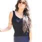 Lightweight Fitted Design V-Neck Sleeveless Knitted Black Ribbed Summer Top - AALKAMI.London
