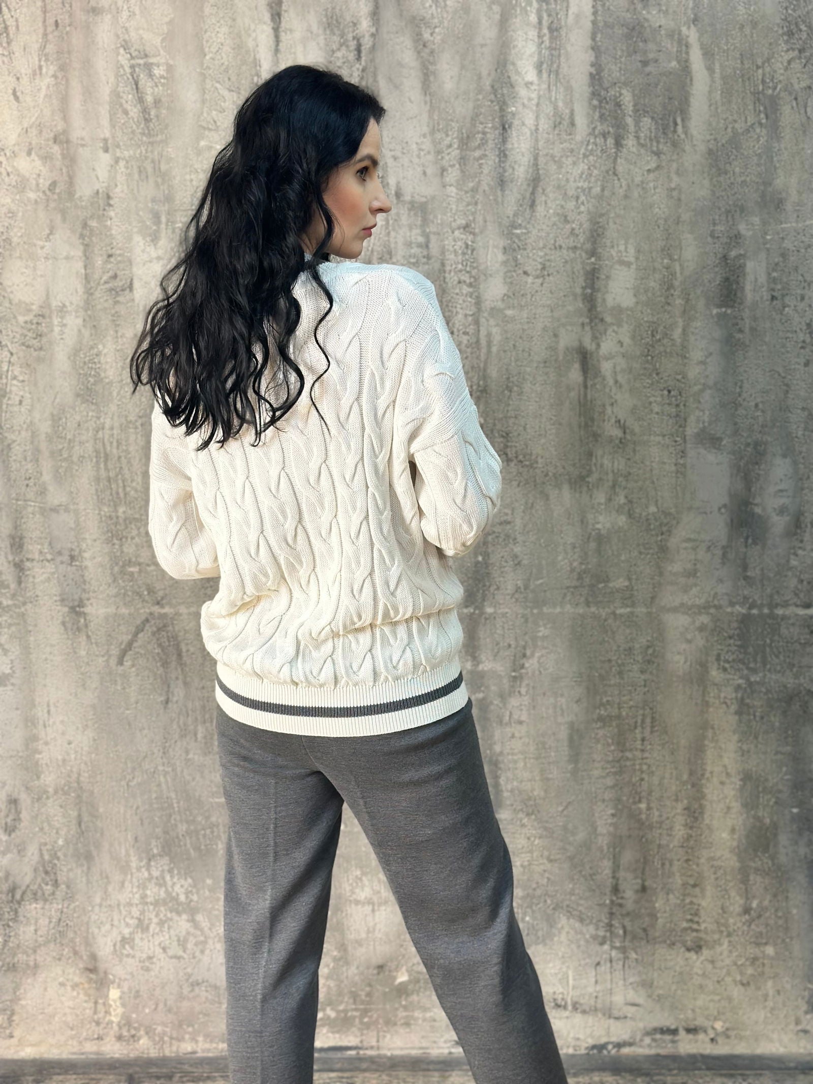 White Cable Knit Jumper - AALKAMI.London