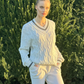 Spring Relaxed Fit Italian Lightweight V-Neck Wool White Cable Knit Jumper - AALKAMI.London