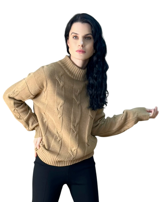 Elegant Fit Soft Wool Cable Knit Design Knitted Beige Jumper - AALKAMI.London